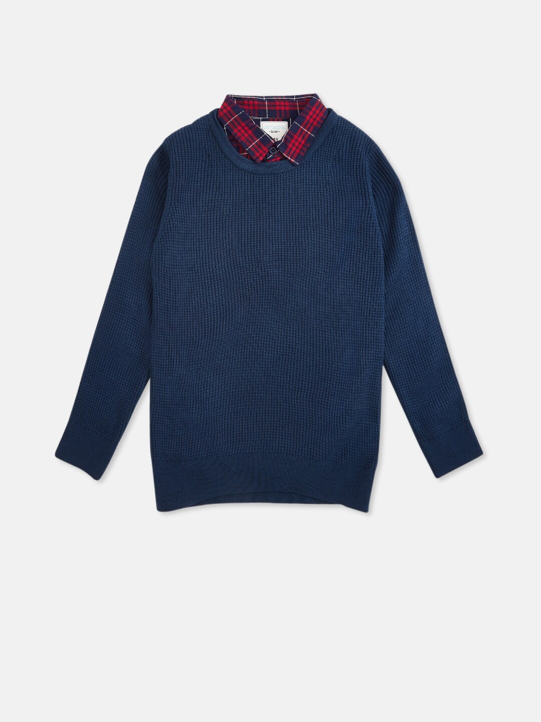 

Pantaloons Junior Boys Teal & Red Checked Pullover