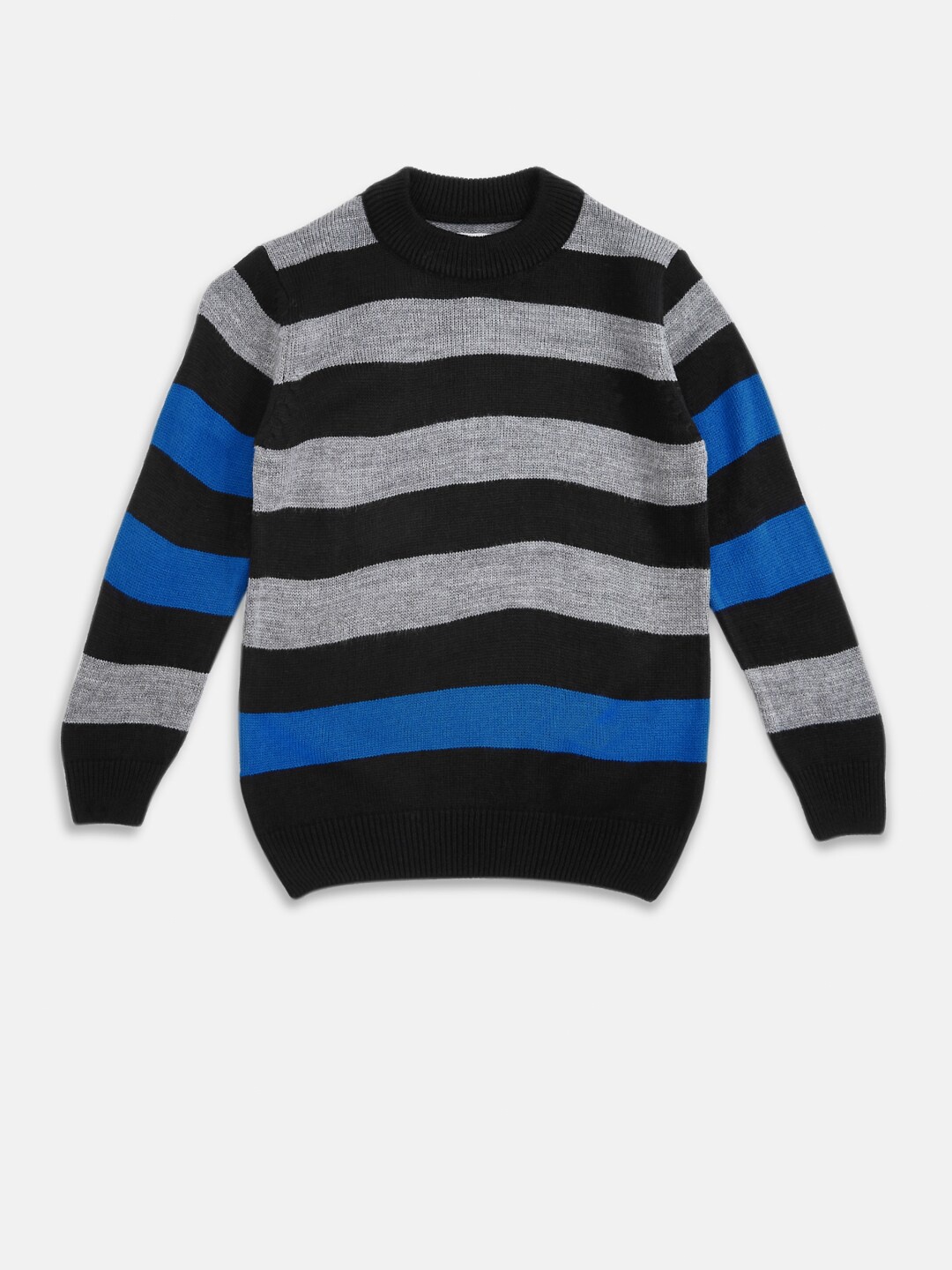 

Pantaloons Junior Boys Grey Melange & Black Striped Pullover