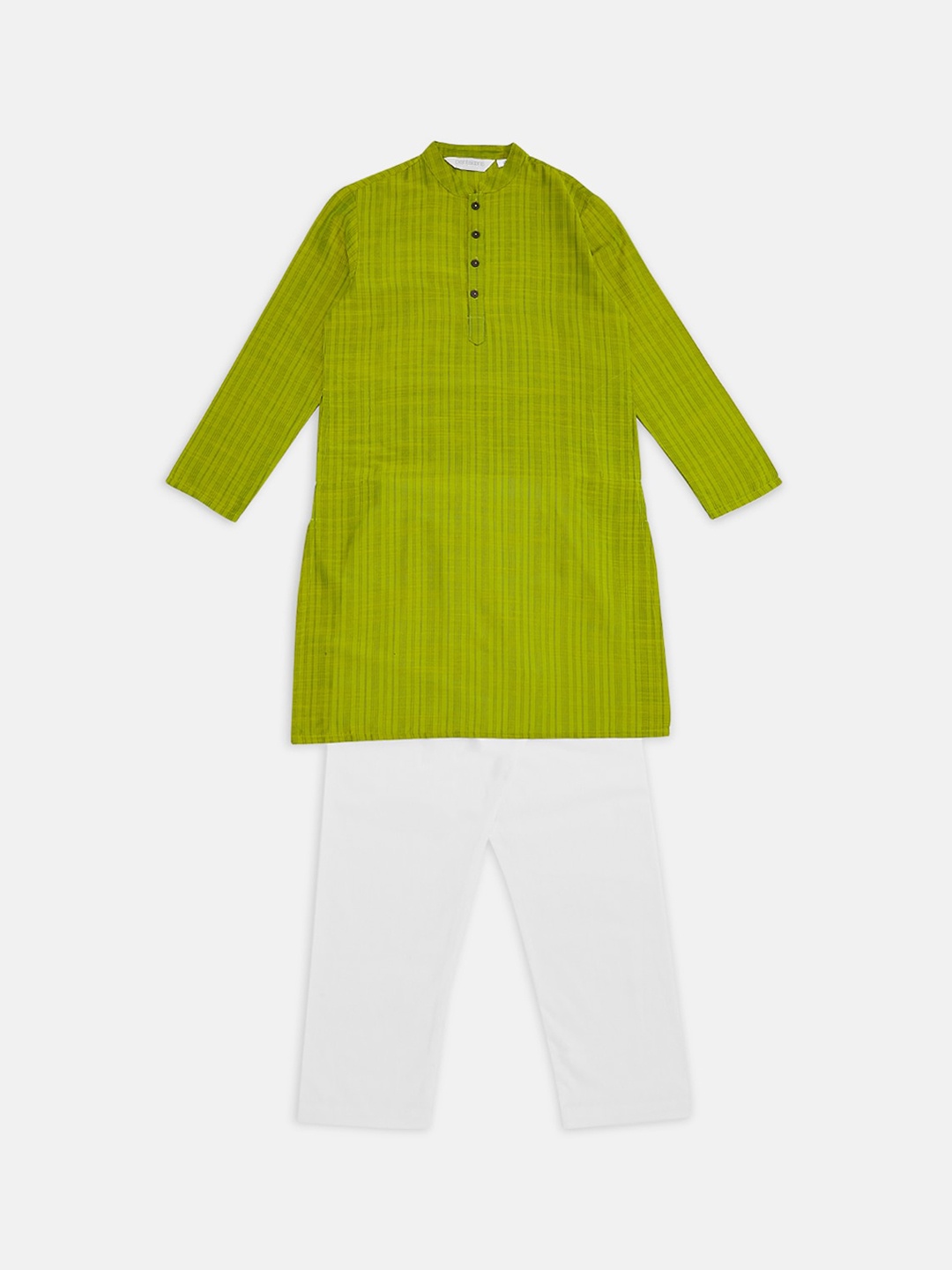 

indus route by Pantaloons Boys Lime Green Striped Regular Kurta With Pyjamas