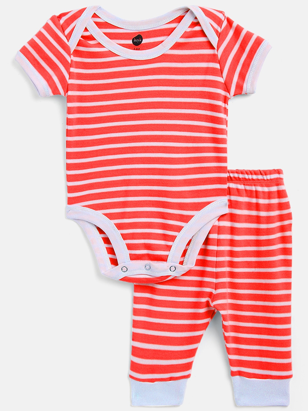 

luyk Unisex Kids White & Red Striped Pure Cotton Bodysuit with Joggers
