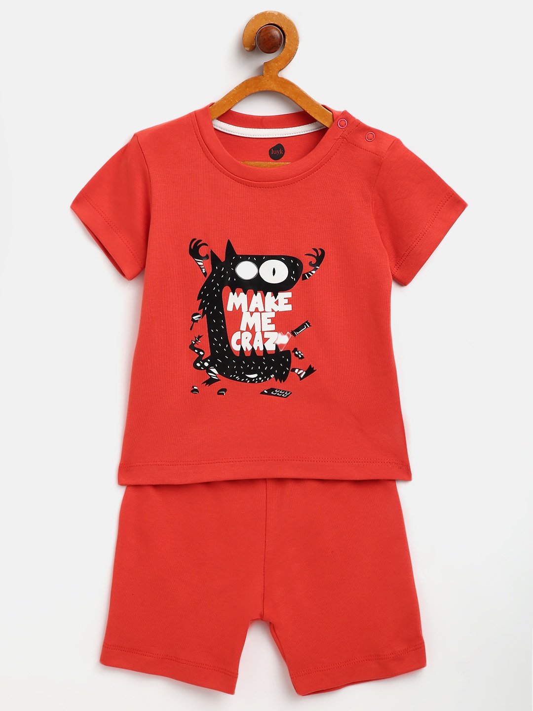 

luyk Unisex Kids Red & Black Pure Cotton Printed Clothing Set