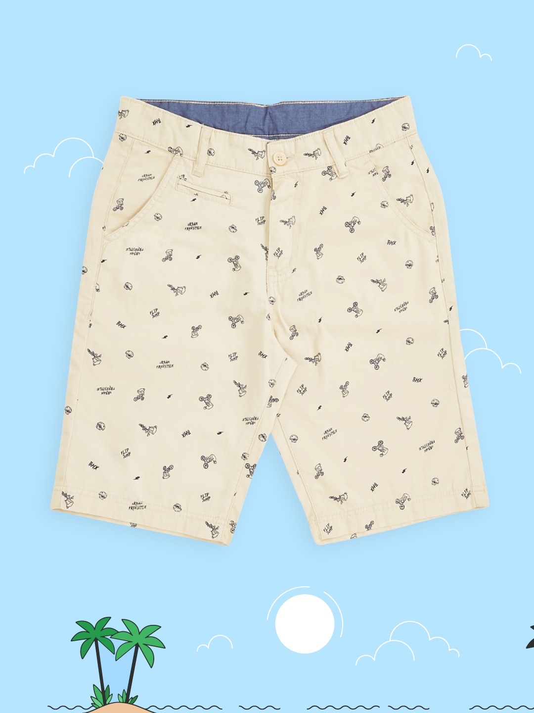 

Pantaloons Junior Boys Beige Conversational Printed Regular Shorts