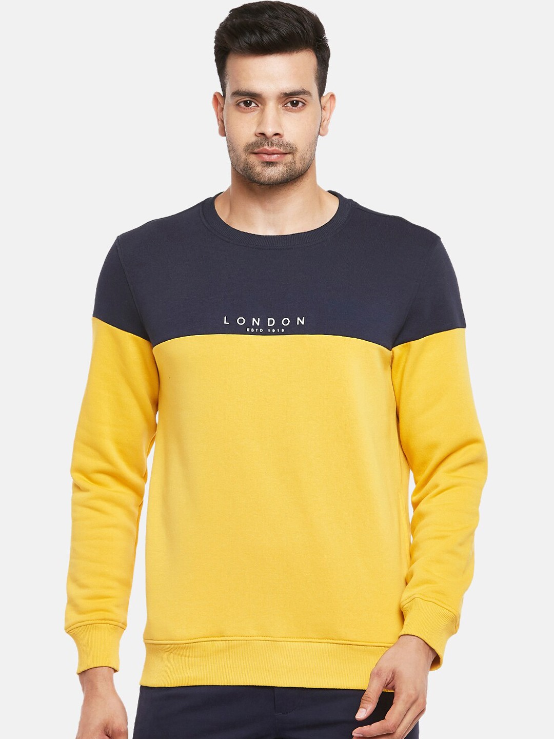 

BYFORD by Pantaloons Men Mustard Yellow & Black Colourblocked Sweatshirt