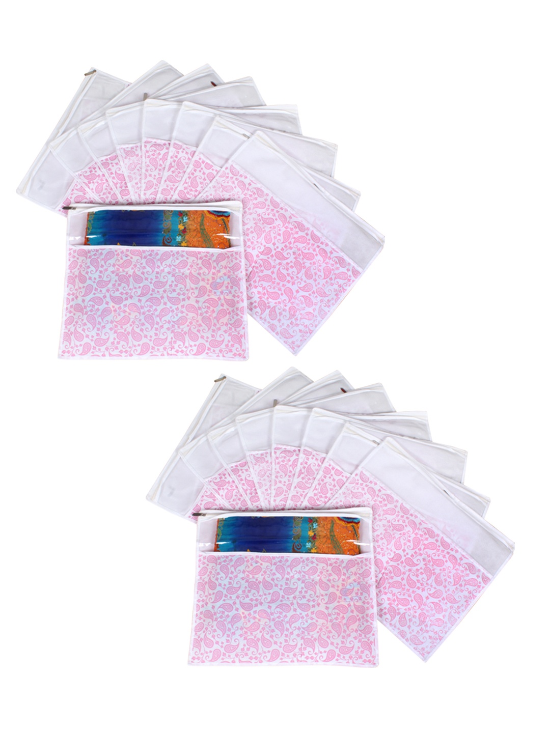 

prettykrafts Pink & White Set of 18 Printed Saree Cover Organisers