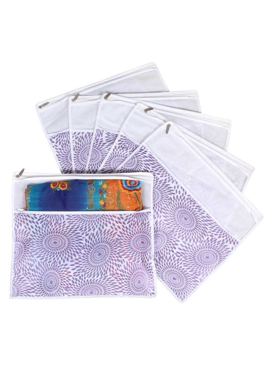 

prettykrafts Purple & White Set of 6 Printed Saree Cover Organisers