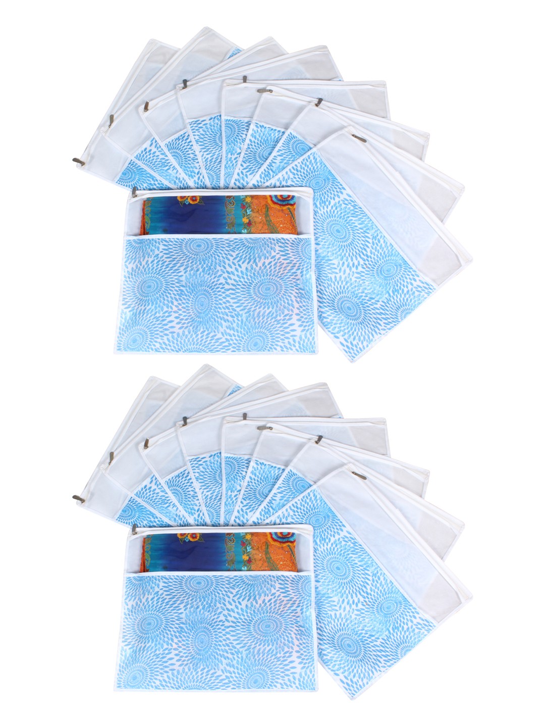 

prettykrafts Blue & White Set of 18 Printed Saree Cover Organisers