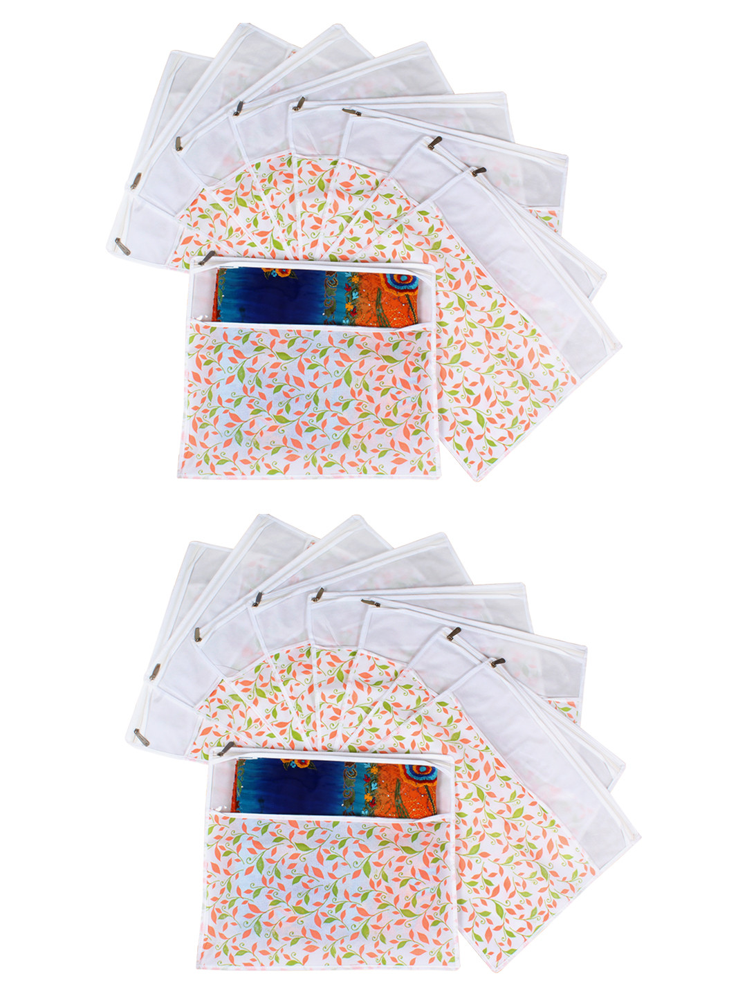 

prettykrafts Green & Pink Set of 18 Printed Saree Cover Organisers