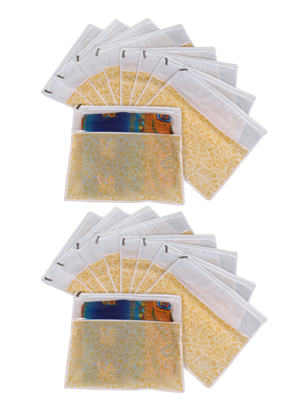 

prettykrafts Set Of 18 Yellow Printed Packing Saree Cover Organizers