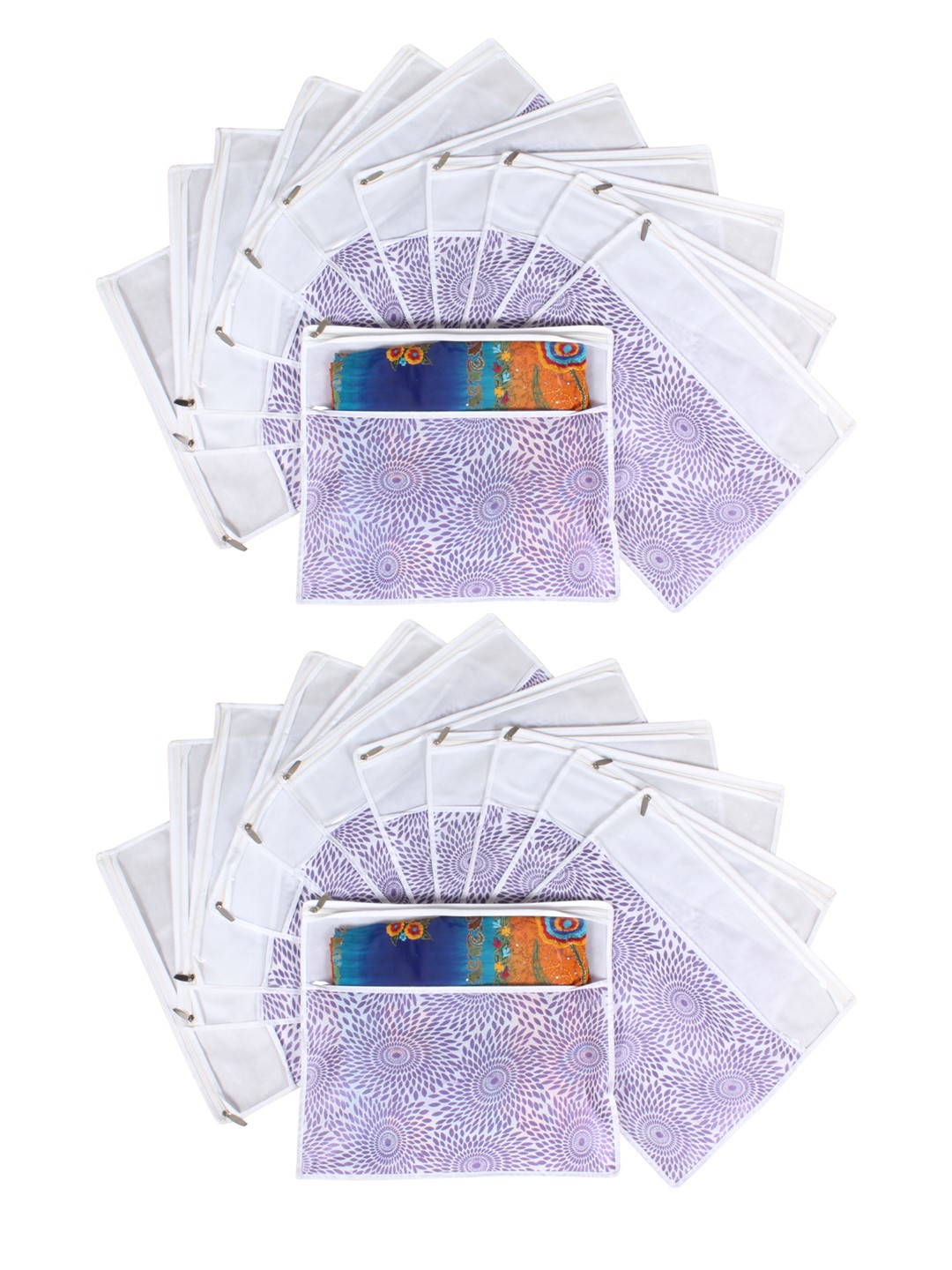 

prettykrafts Purple & White Set of 24 Printed Saree Cover Organisers