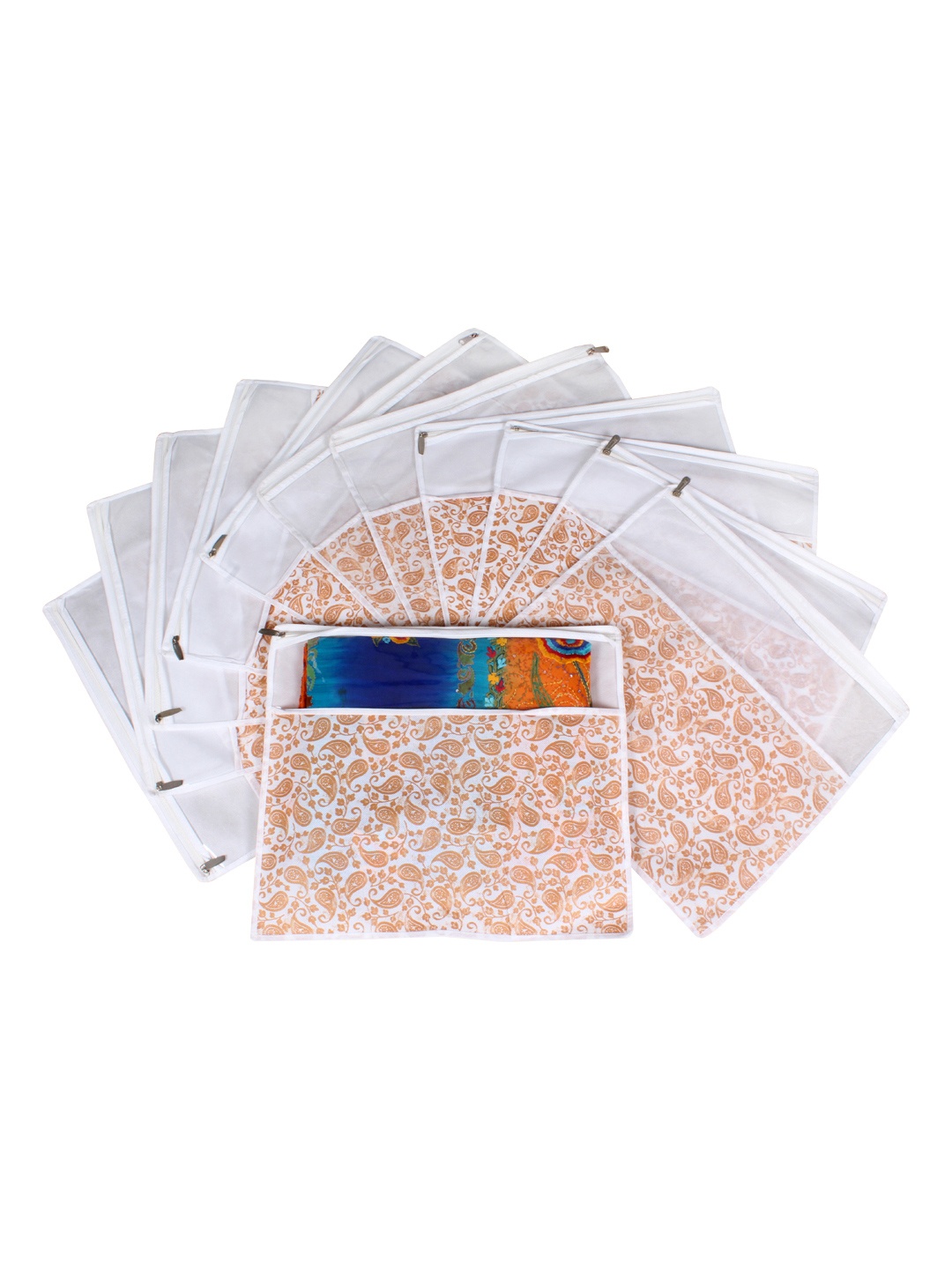 

prettykrafts Brown & White Set of 12 Printed Saree Cover Organisers
