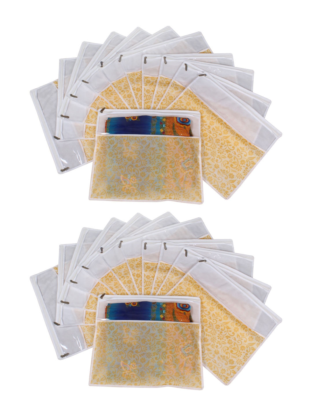 

prettykrafts Yellow & White Set of 24 Printed Saree Cover Organisers