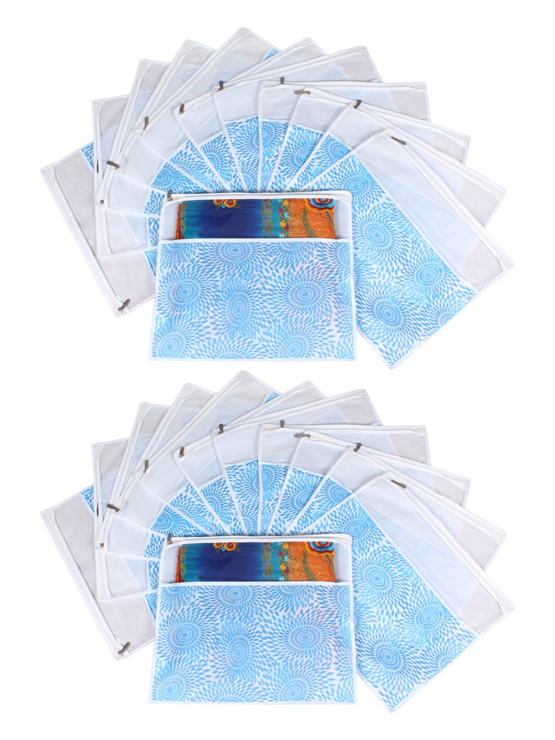 

prettykrafts Blue & White Set of 24 Printed Saree Cover Organisers