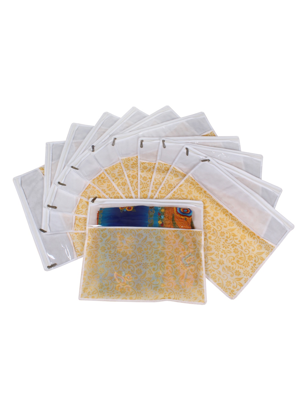 

prettykrafts Yellow & White Set of 12 Printed Saree Cover Organisers