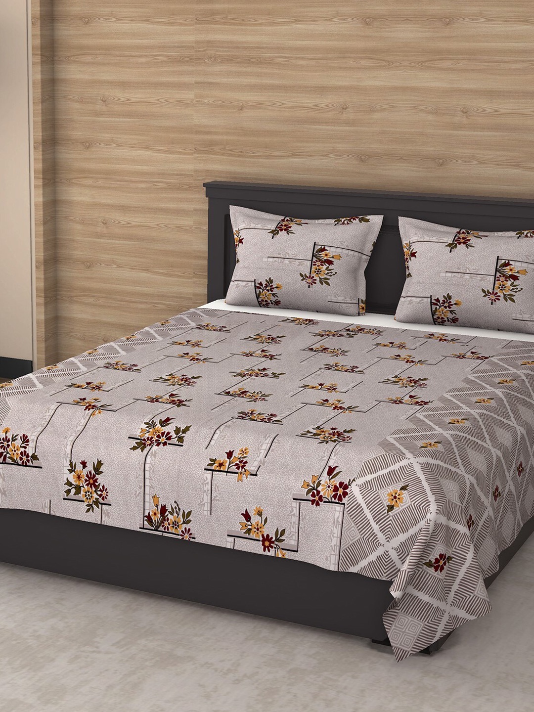 

Varde All Seasons Grey 120 TC Printed Cotton Double King Bedsheet Set 2.25m x 2.50m