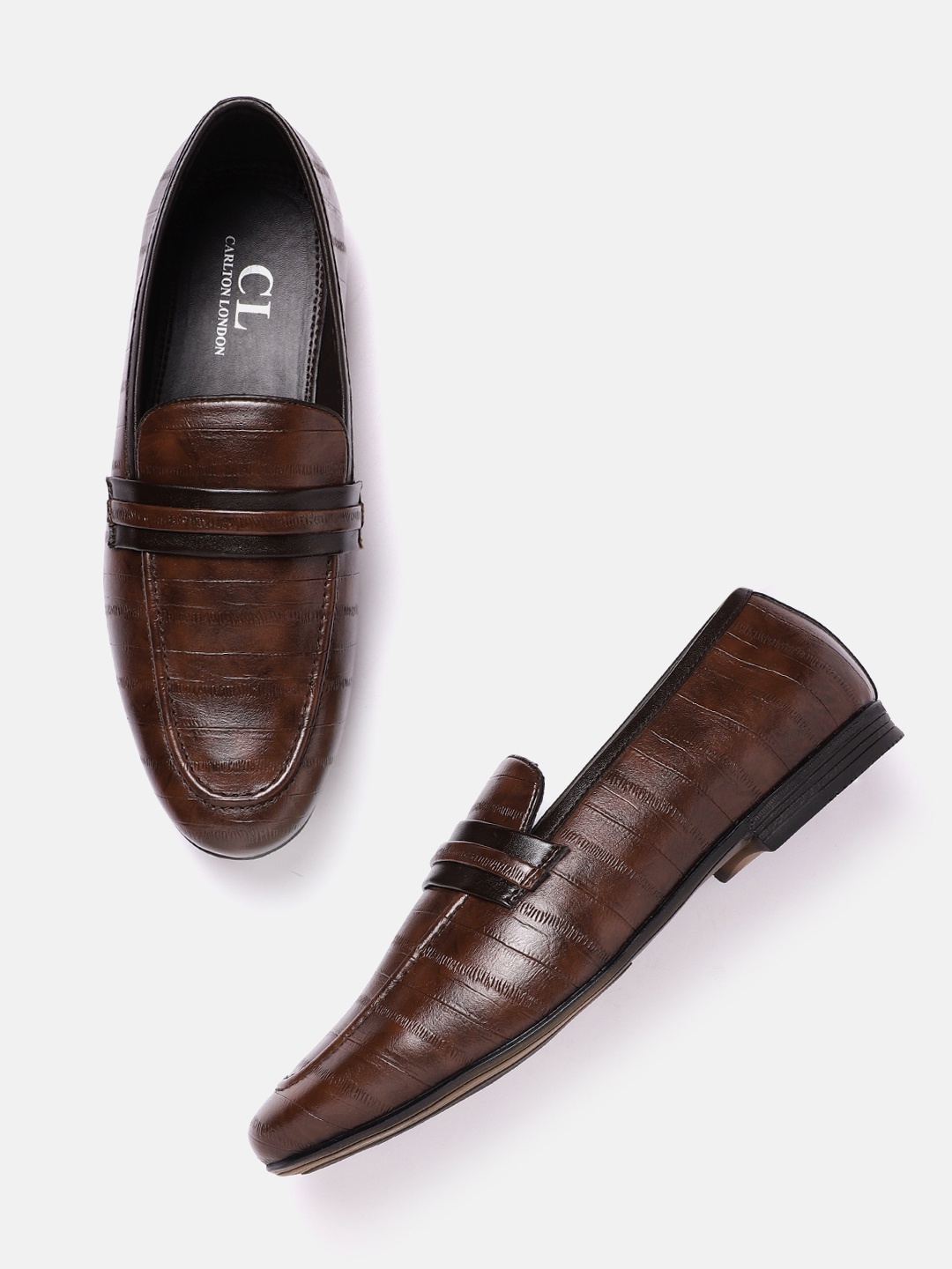 

Carlton London Men Coffee Brown Stripe Textured Loafers