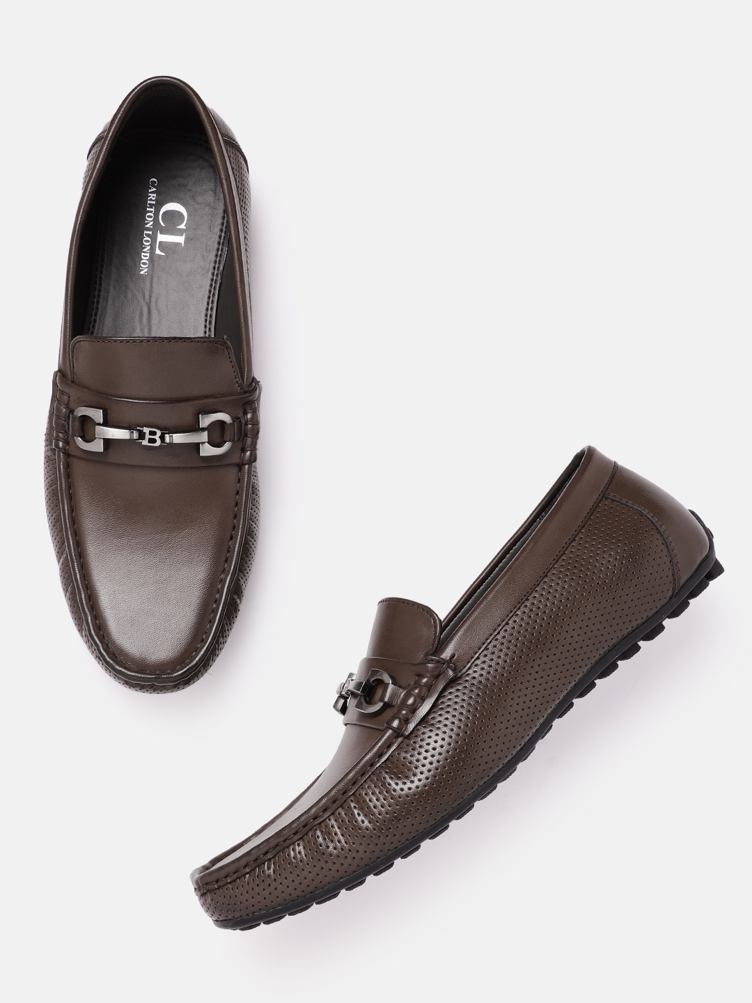 

Carlton London Men Coffee Brown Perforated Horsebit Driving Shoes