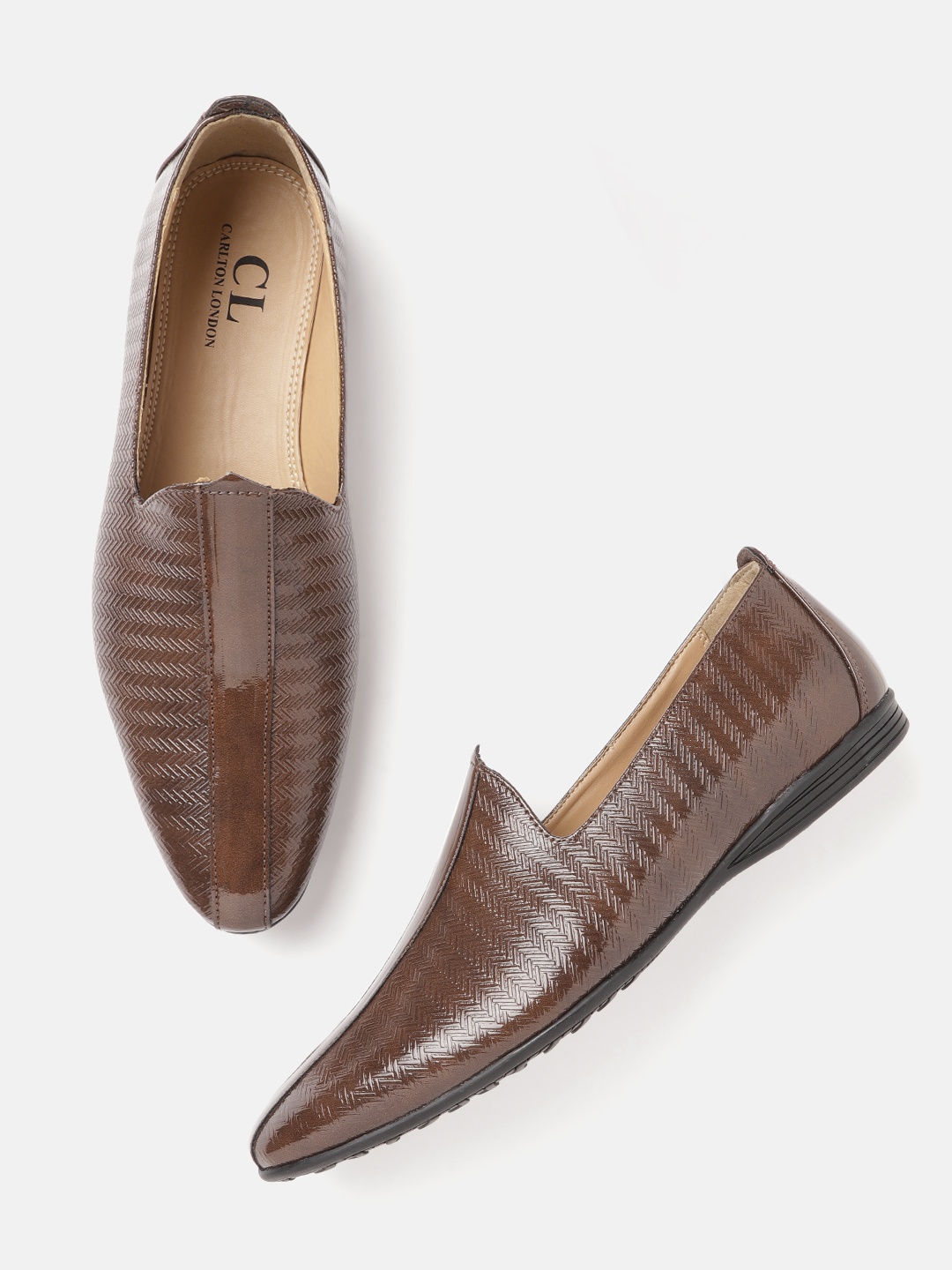 

Carlton London Men Brown Basketweave Textured Ethnic Mojaris