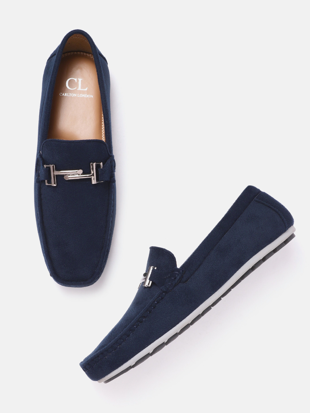 

Carlton London Men Navy Blue Velvet Finish Horsebit Loafers