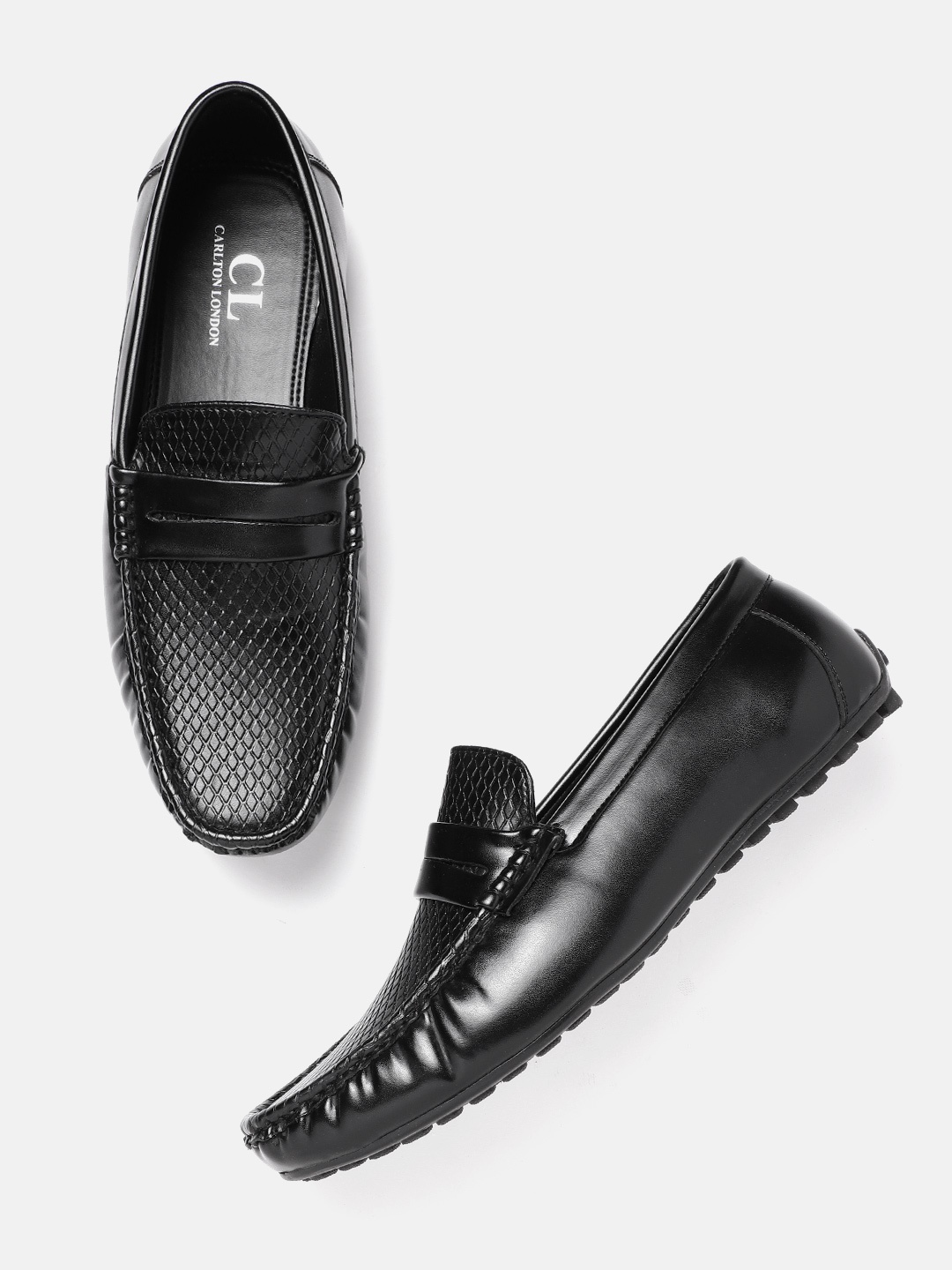 

Carlton London Men Black Snakeskin Textured Penny Driving Shoes
