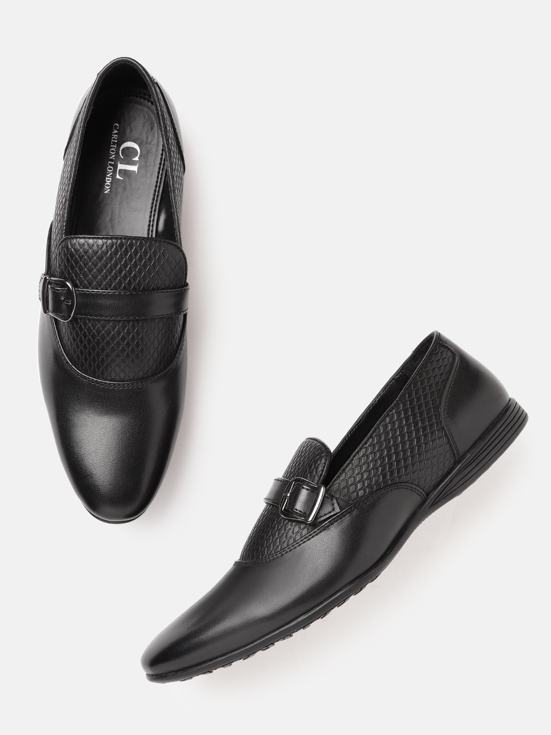

Carlton London Men Black Textured Slip-Ons with Buckle Detail