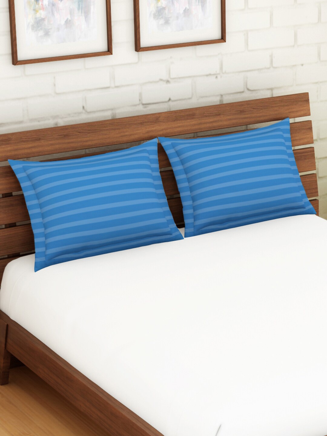 

SPACES Set Of 2 Blue Striped Pure Cotton Pillow Covers