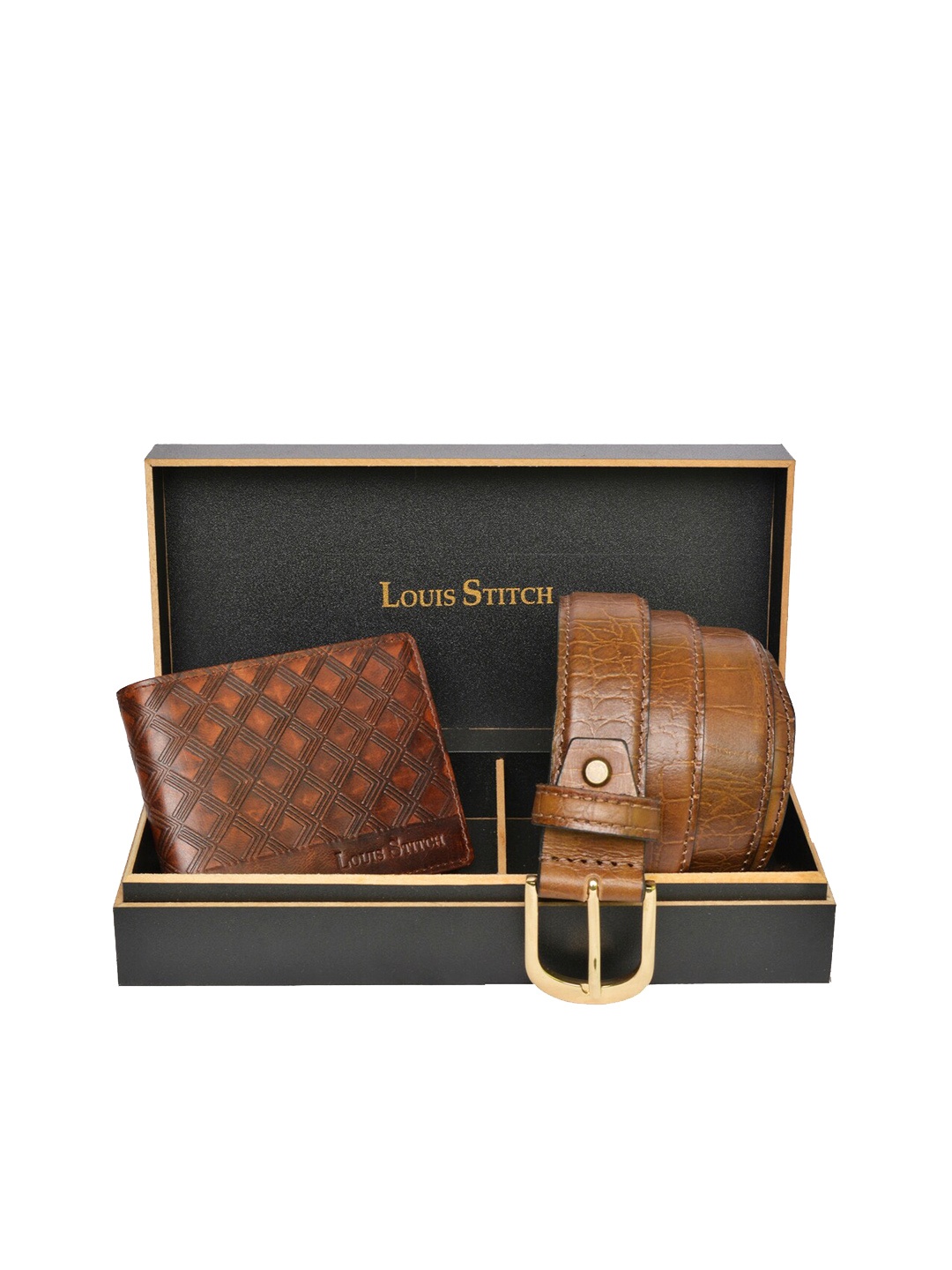 

LOUIS STITCH Men Brown Textured Genuine Leather Accessory Gift Set