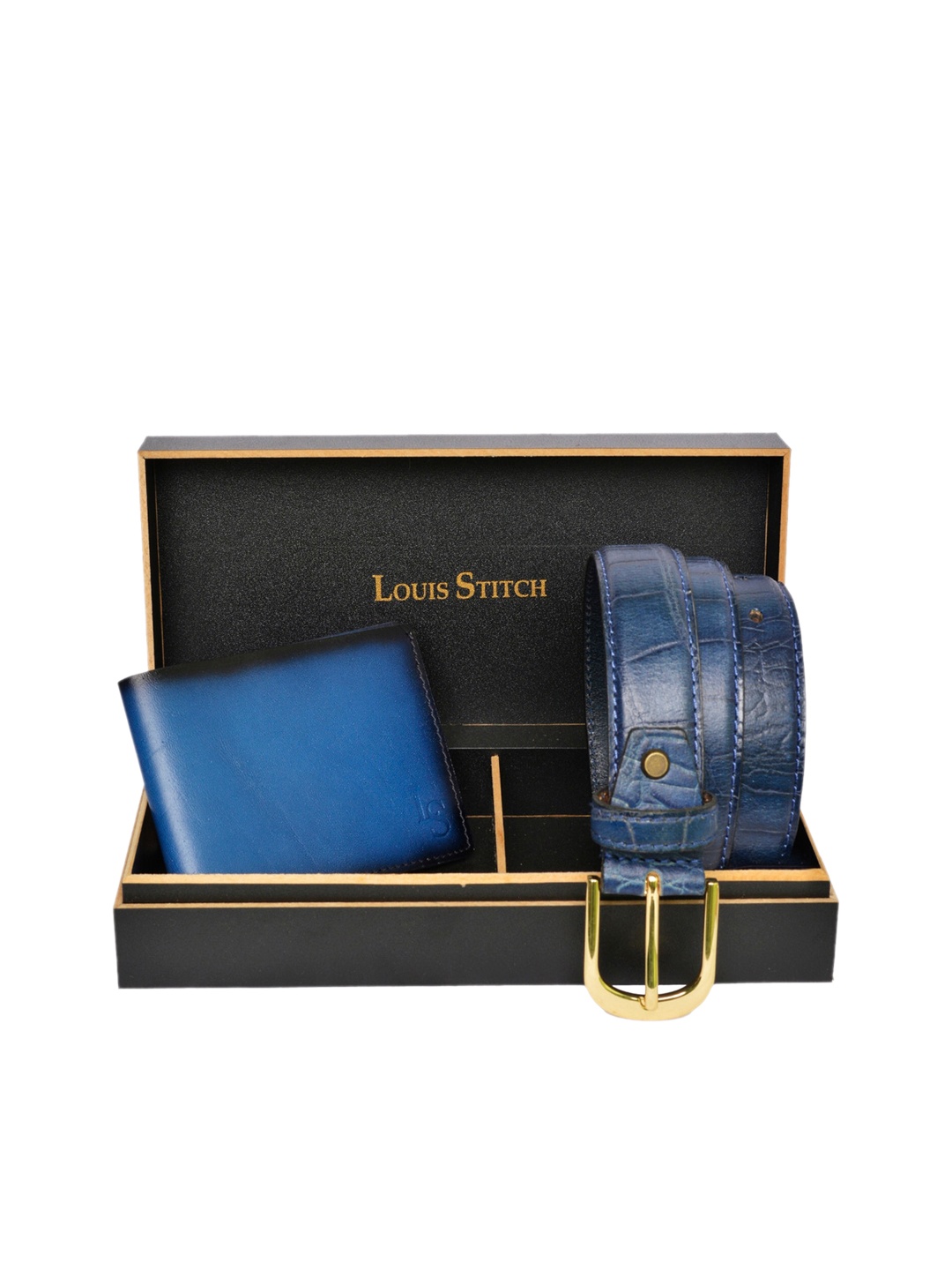 

LOUIS STITCH Men Blue & Black Solid Genuine Leather Accessory Gift Set
