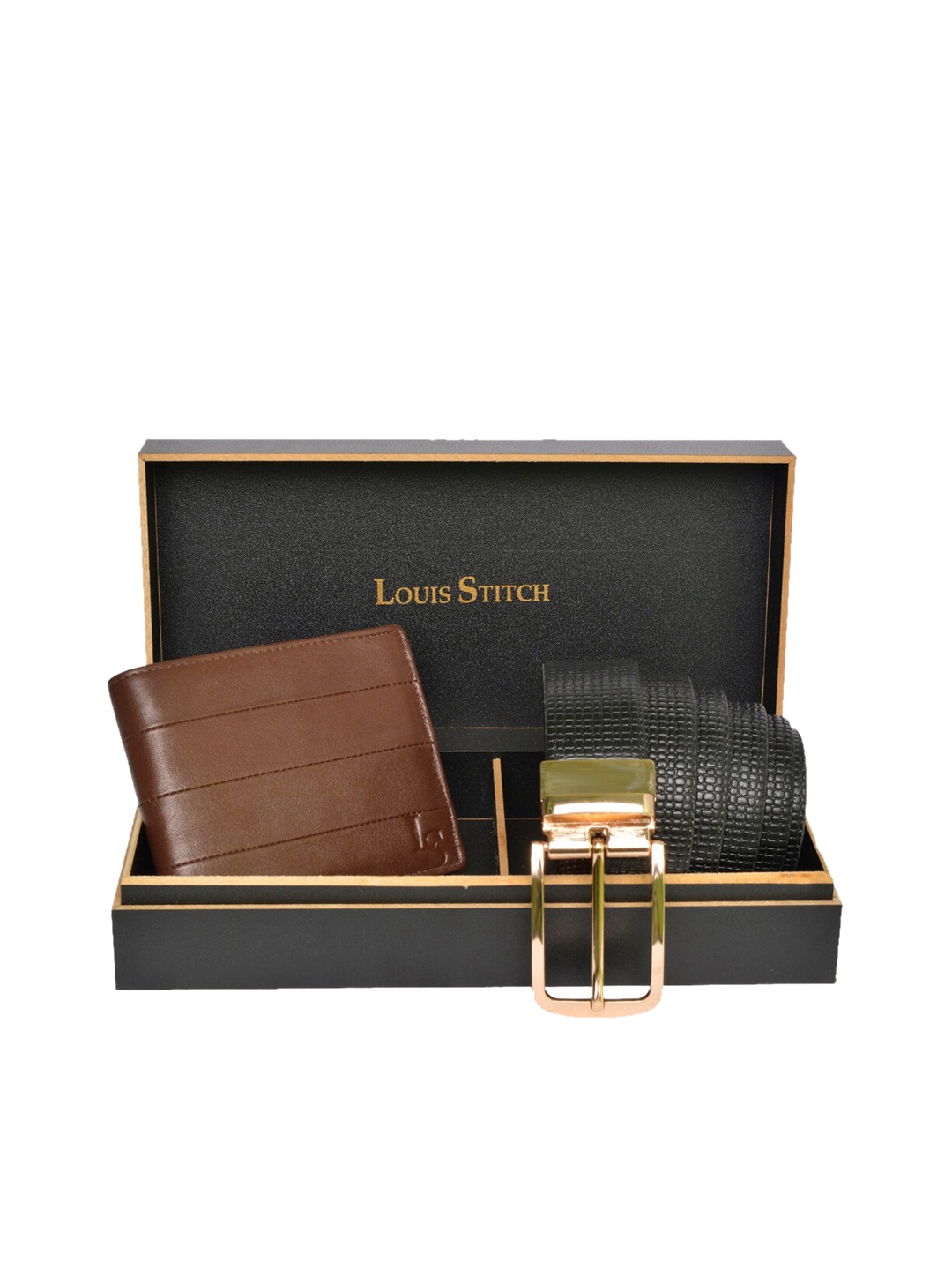 

LOUIS STITCH Men Genuine Leather Accessory Gift Set, Brown