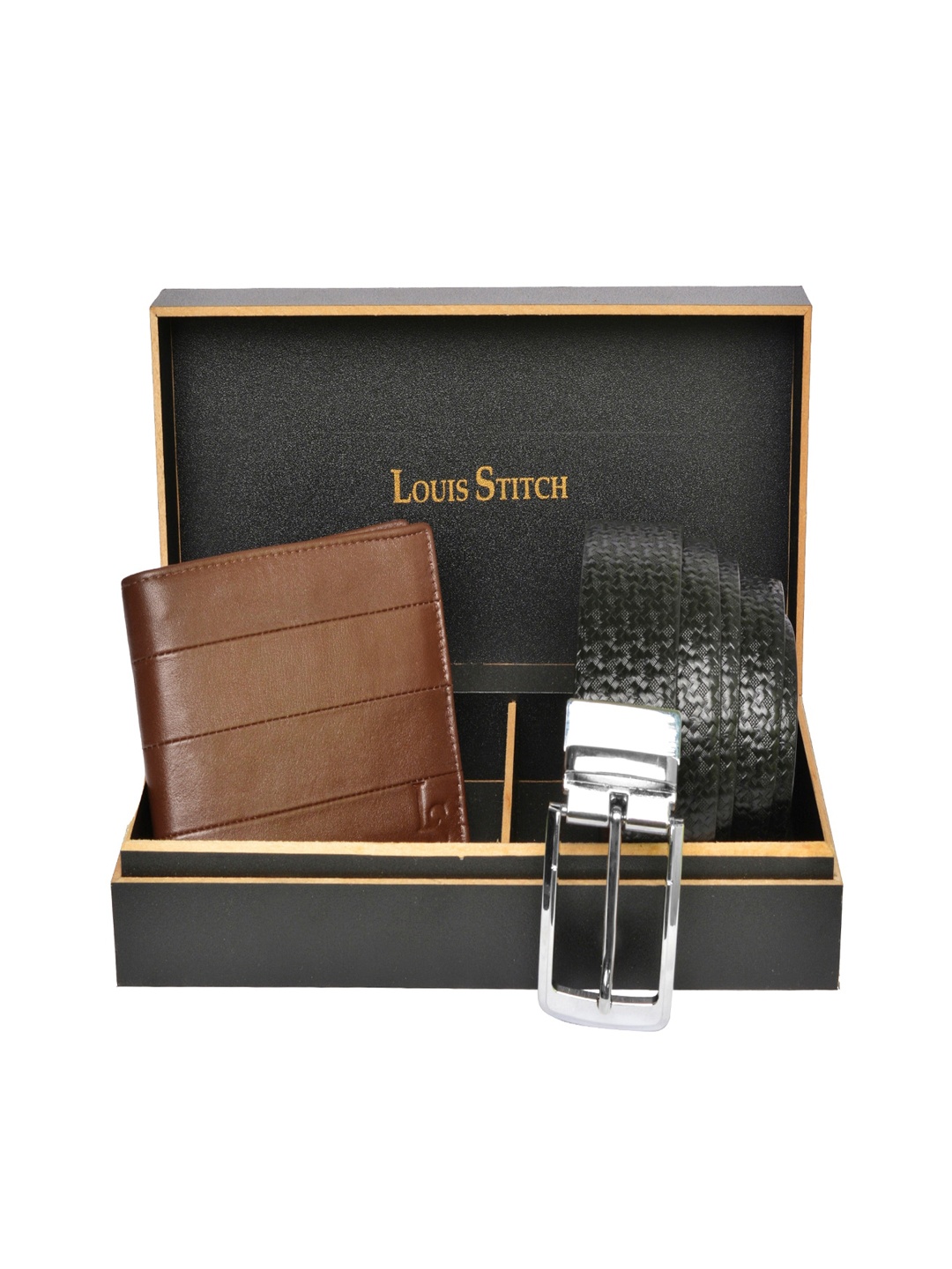 

LOUIS STITCH Men Brown & Black Solid Genuine Leather Accessory Gift Set