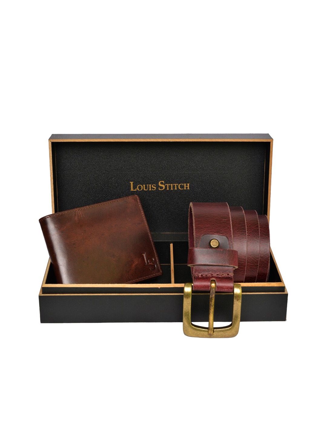 

LOUIS STITCH Men Brown Textured Genuine Leather Accessory Gift Set