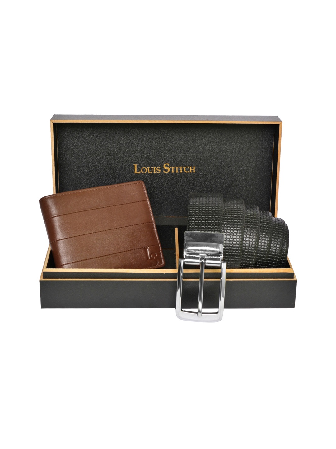 

LOUIS STITCH Men Genuine Leather Accessory Gift Set, Brown
