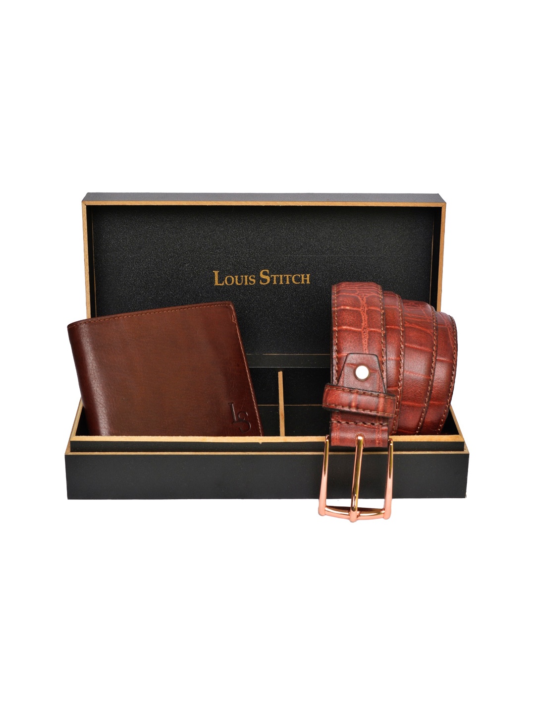 

LOUIS STITCH Men Brown Genuine Leather Accessory Gift Set