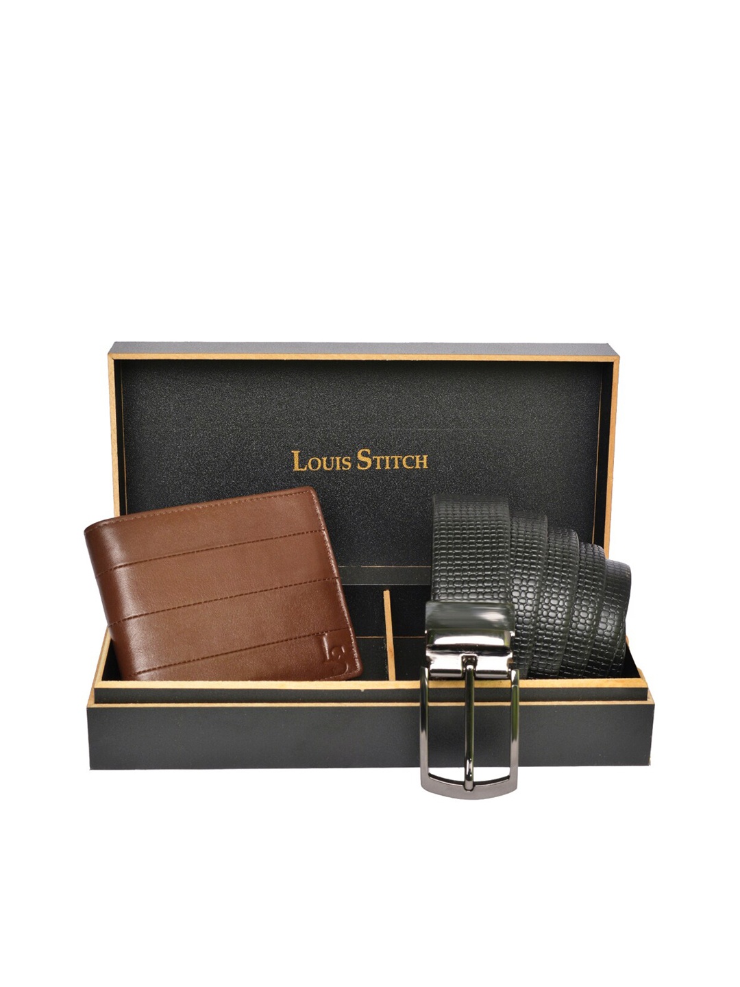 

LOUIS STITCH Men Brown & Black Genuine Leather Accessory Gift Set