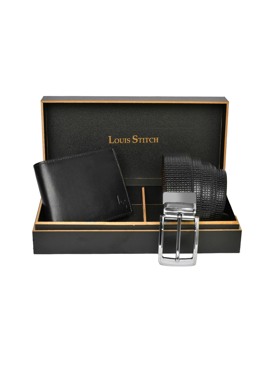 

LOUIS STITCH Men Genuine Leather Accessory Gift Set, Black