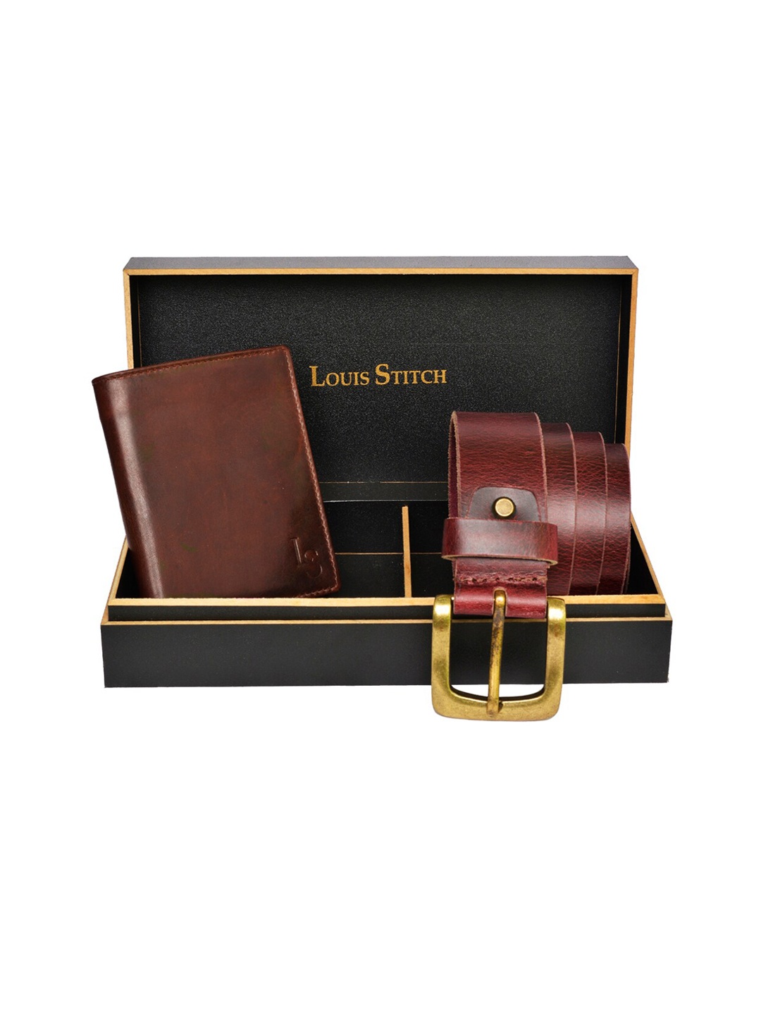 

LOUIS STITCH Men Brown Textured Genuine Leather Accessory Gift Set