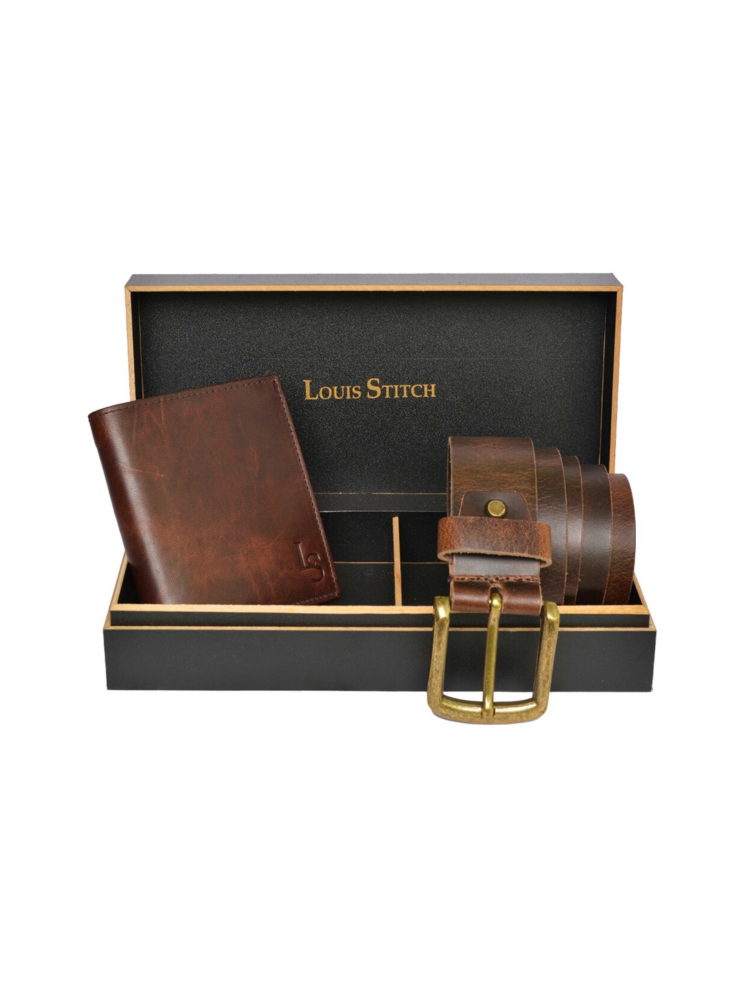 

LOUIS STITCH Men Genuine Leather Accessory Gift Set, Brown