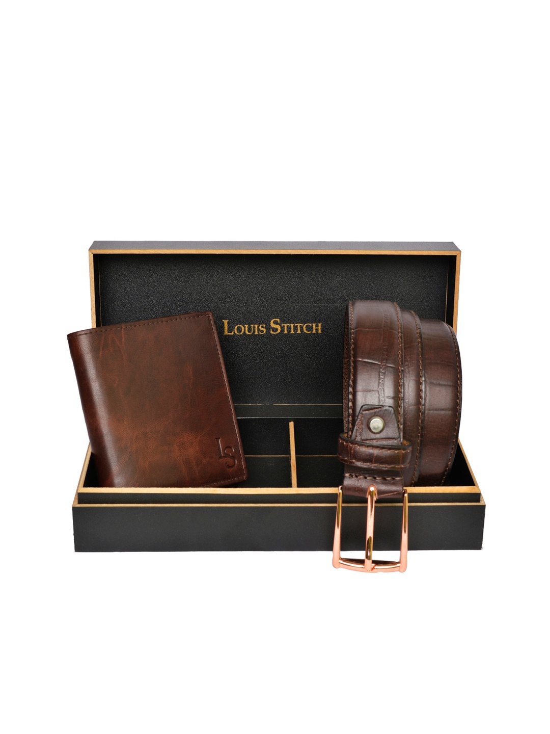 

LOUIS STITCH Men Brown Textured Genuine Leather Accessory Gift Set