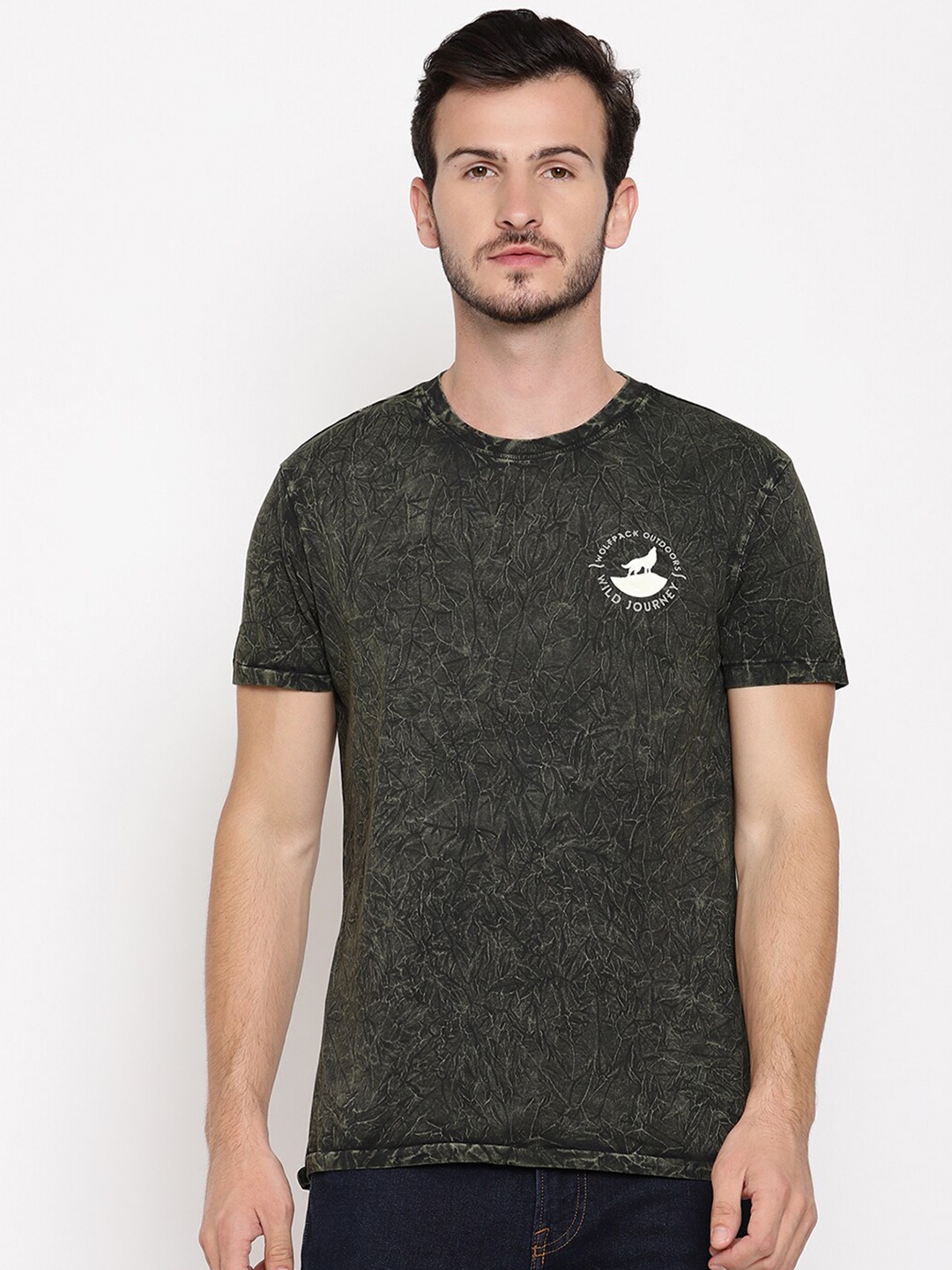 

Wolfpack Men Green Crinkle Wash T-shirt