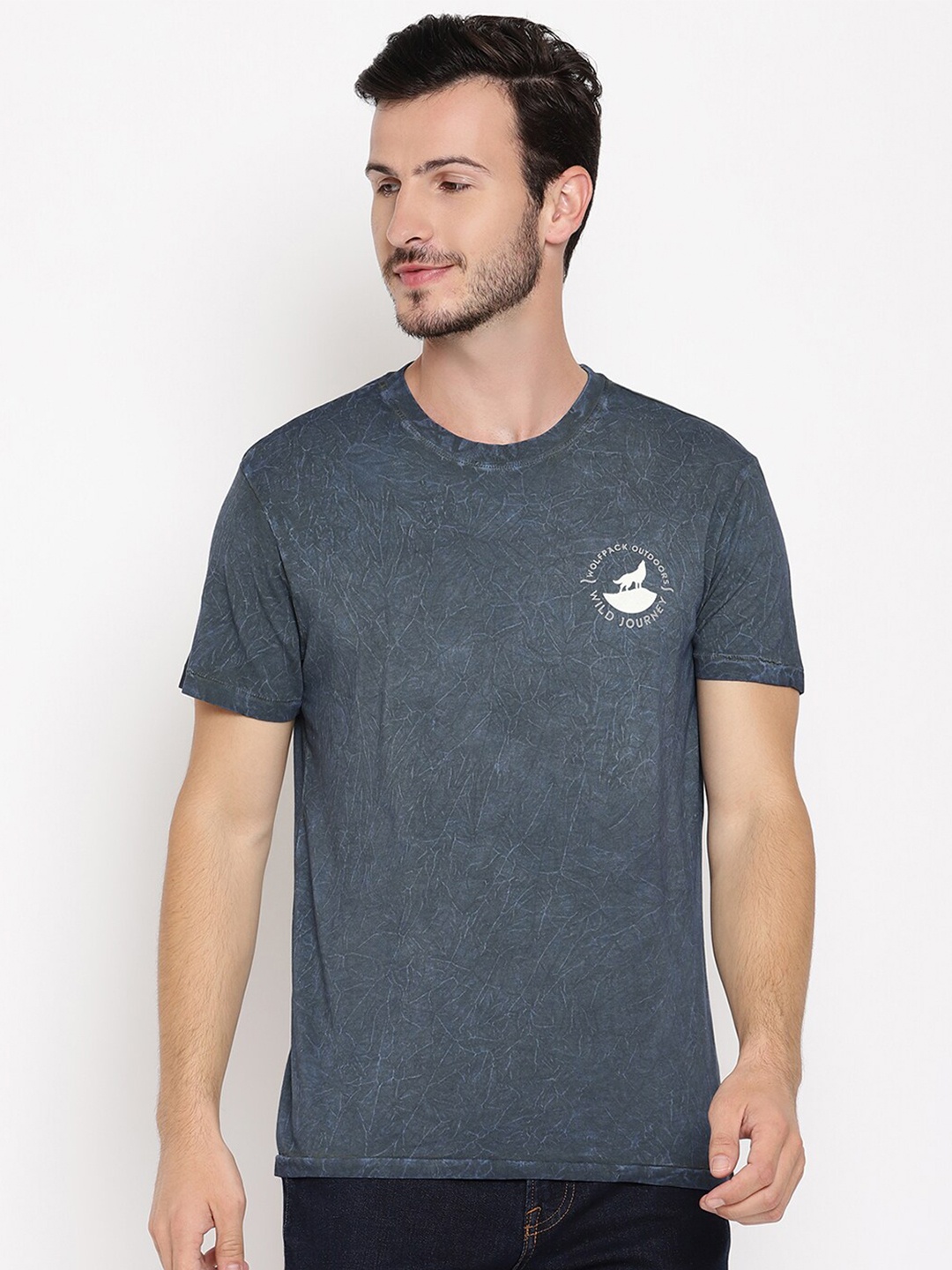 

Wolfpack Men Blue Crinkle Wash T-shirt