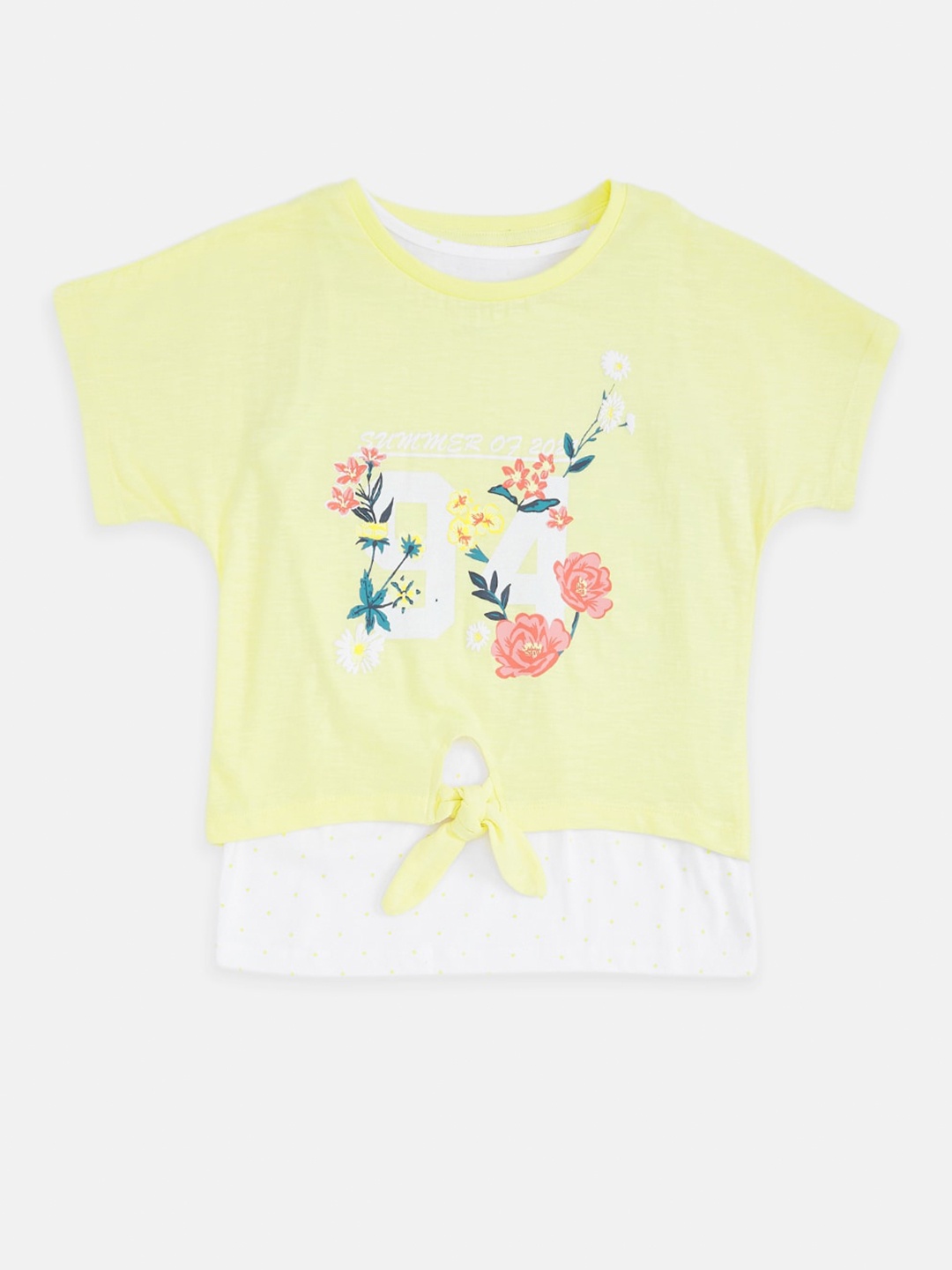 

Pantaloons Junior Girls Yellow White Typography Printed Pure Cotton T-shirt with Top