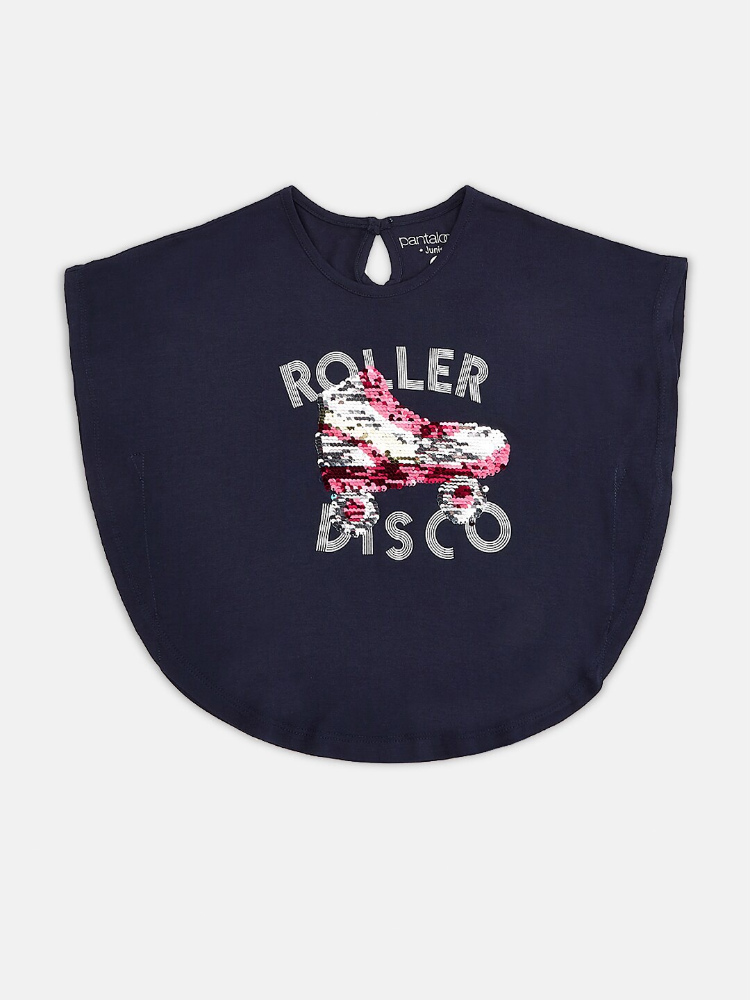 

Pantaloons Junior Girls Navy Blue Typography Printed Applique T-shirt