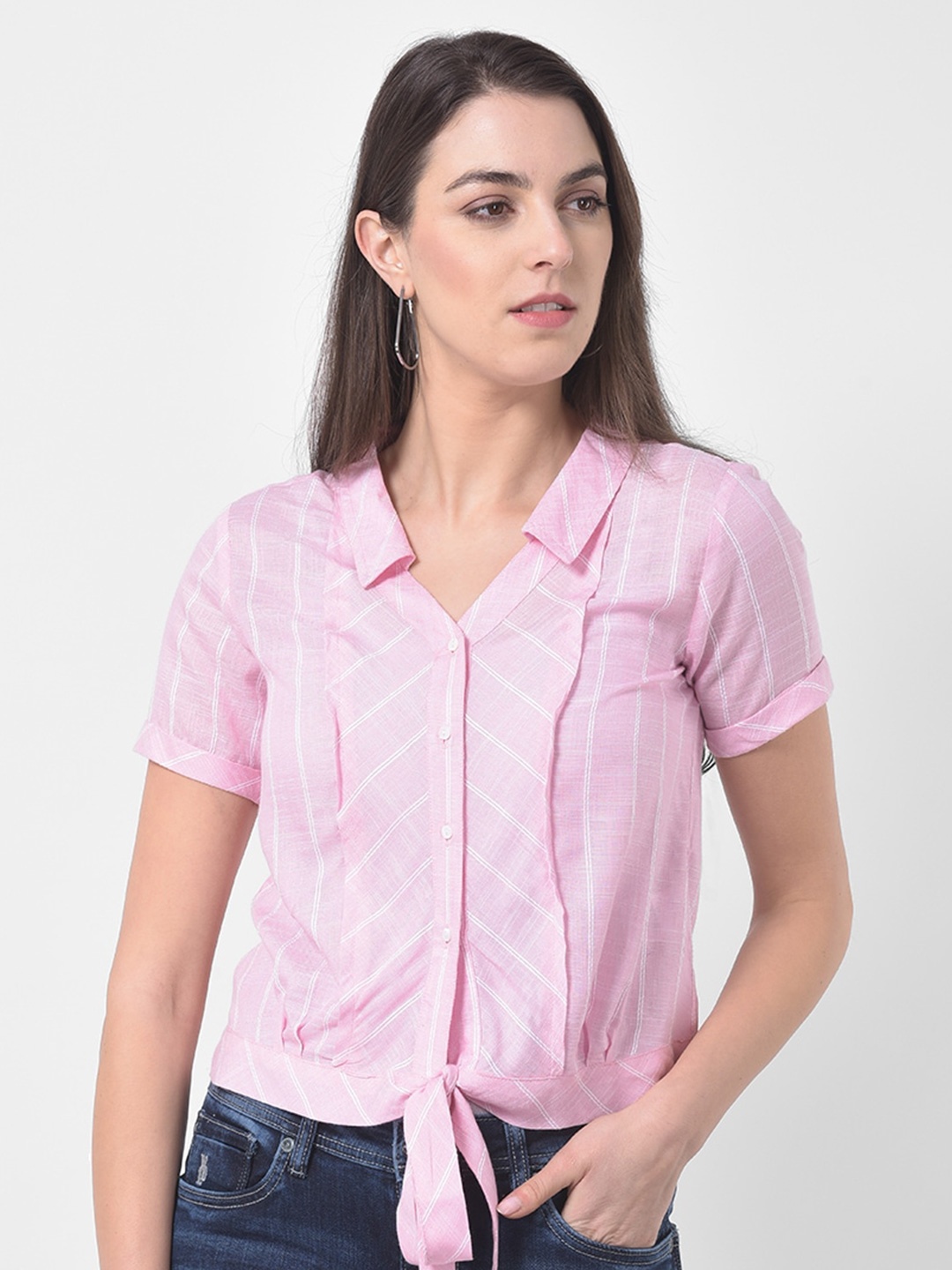 

Latin Quarters Pink Striped Shirt Style Top