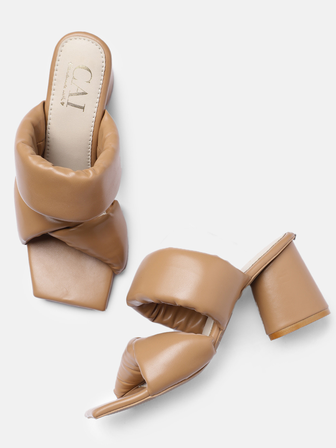 

CAI Women Tan Brown Solid Block Marshmallow Heels