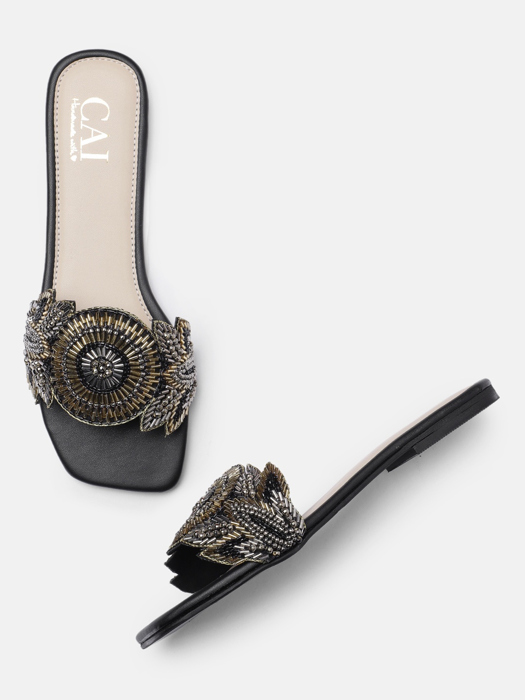 

CAI Women Black Open Toe Flats