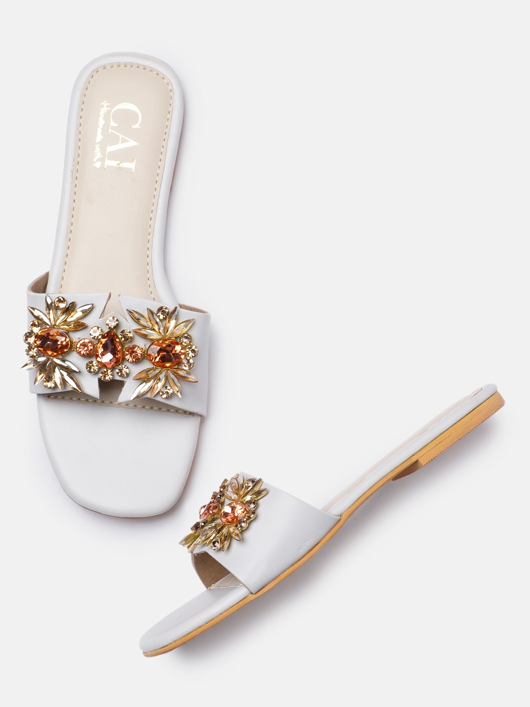 

CAI Women Grey Stones Embellished Open Toe Flats