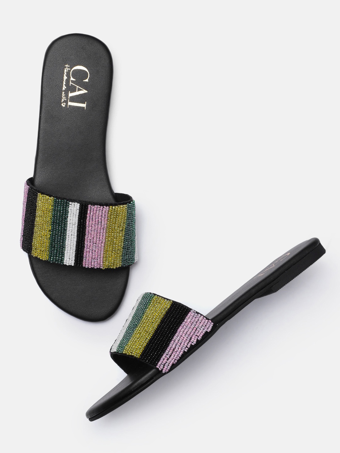 

CAI Women Multicoloured Embellished Open Toe Flats, Multi