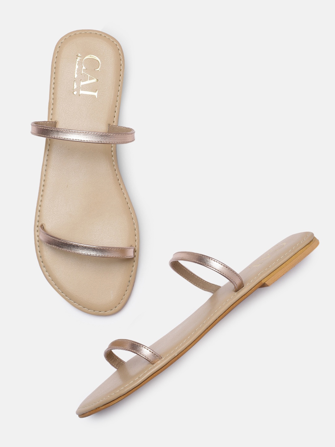 

CAI Women Rose-Gold Toned Open Toe Flats