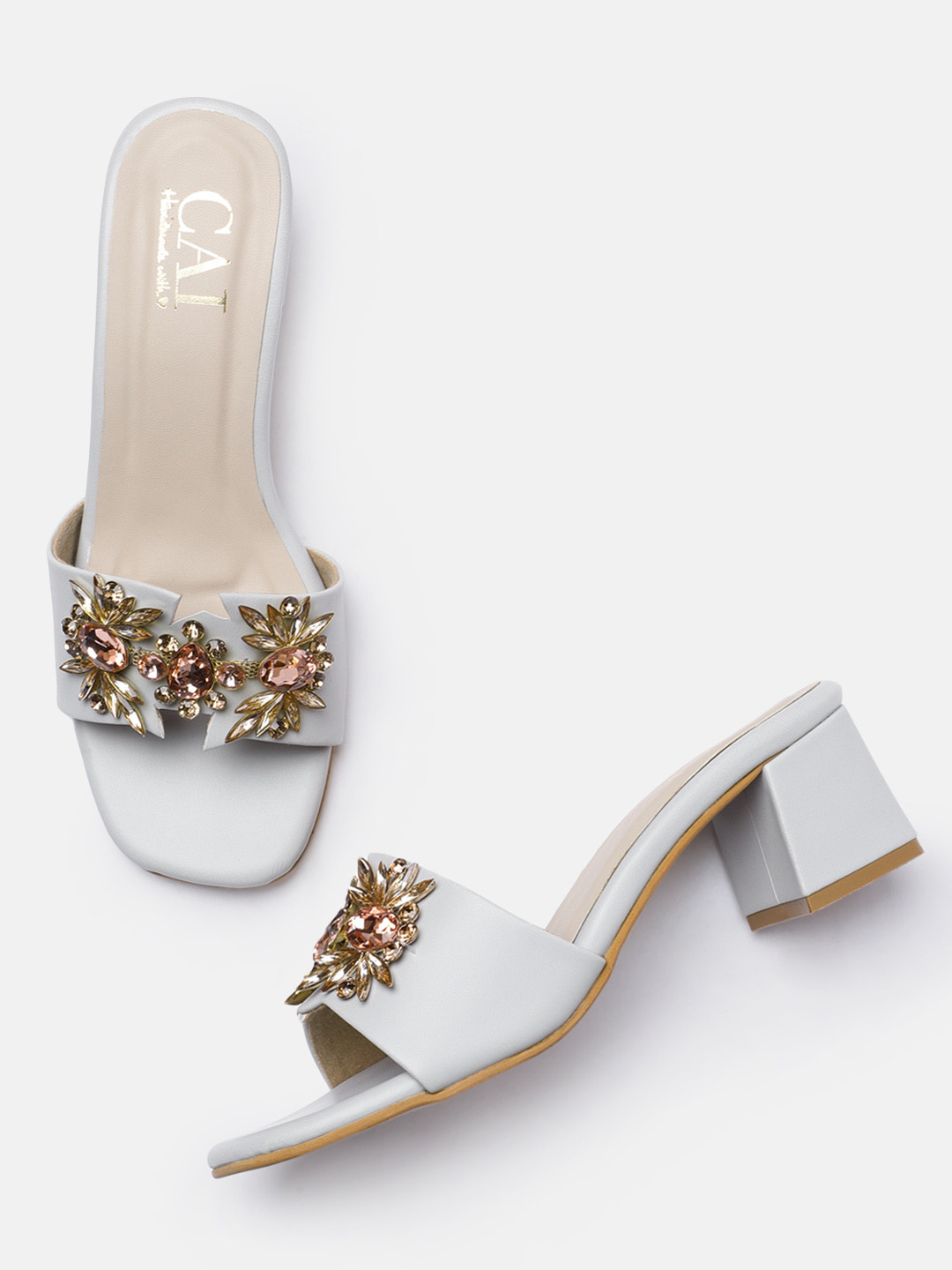 

CAI Grey Embellished Block Sandals