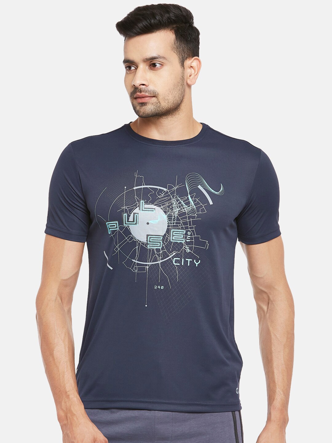 

Ajile by Pantaloons Men Navy Blue Printed Applique Slim Fit T-shirt