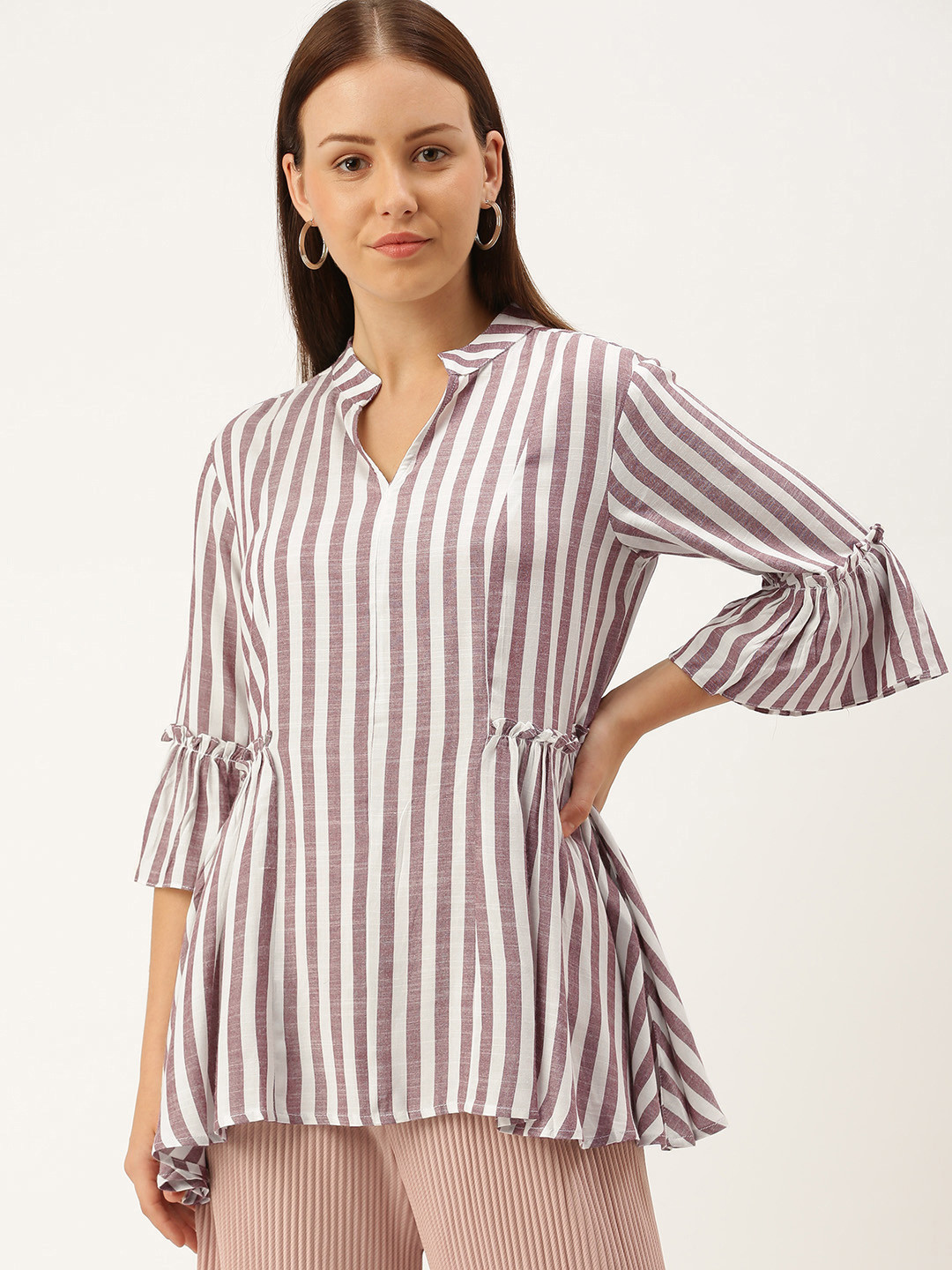 

SHECZZAR Pink & White Striped Regular Top